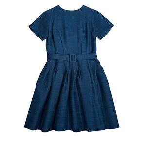 Vintage 60s Blue Fit & Flare Belted Wool Blend Dress